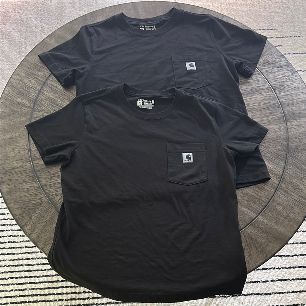 Two Carhartt Women’s Black Relaxed Fit Tees in Medium